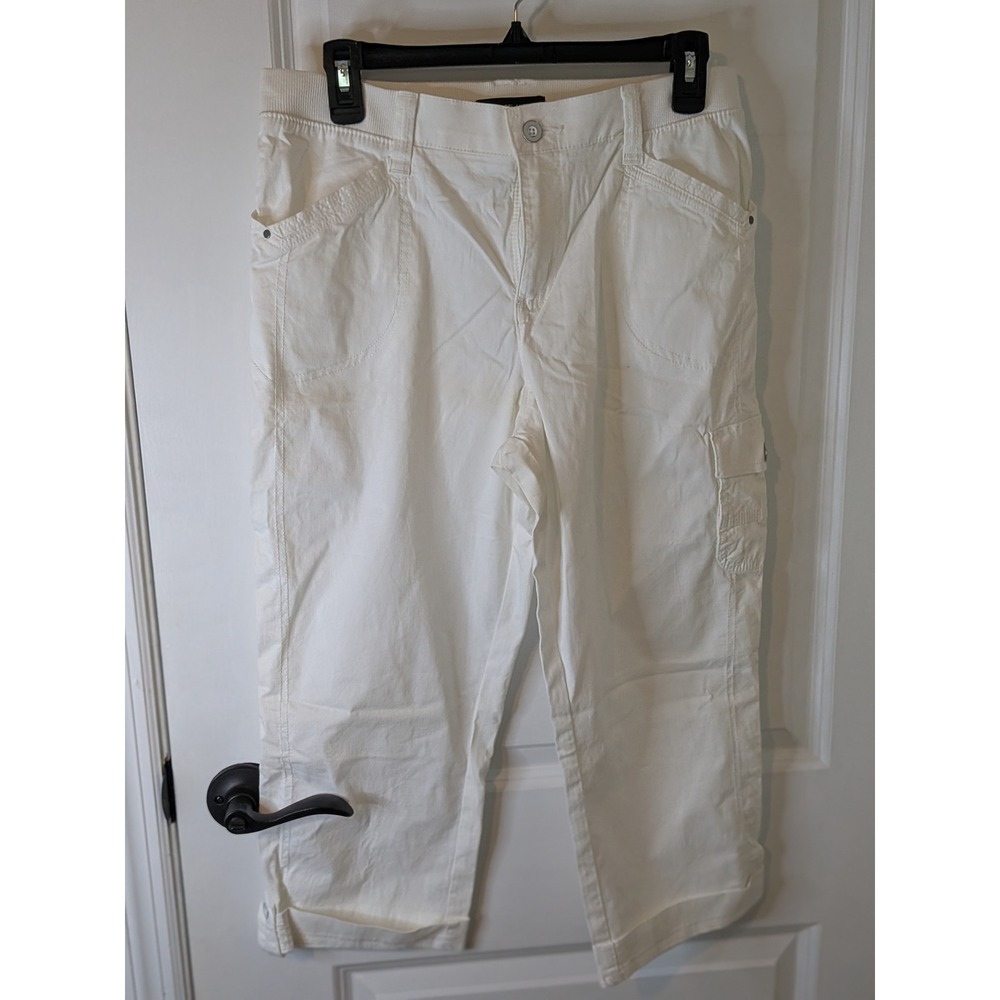 Lee Relaxed Fit Mid Rise White Cargo Capri Pants Women 10‎ Medium